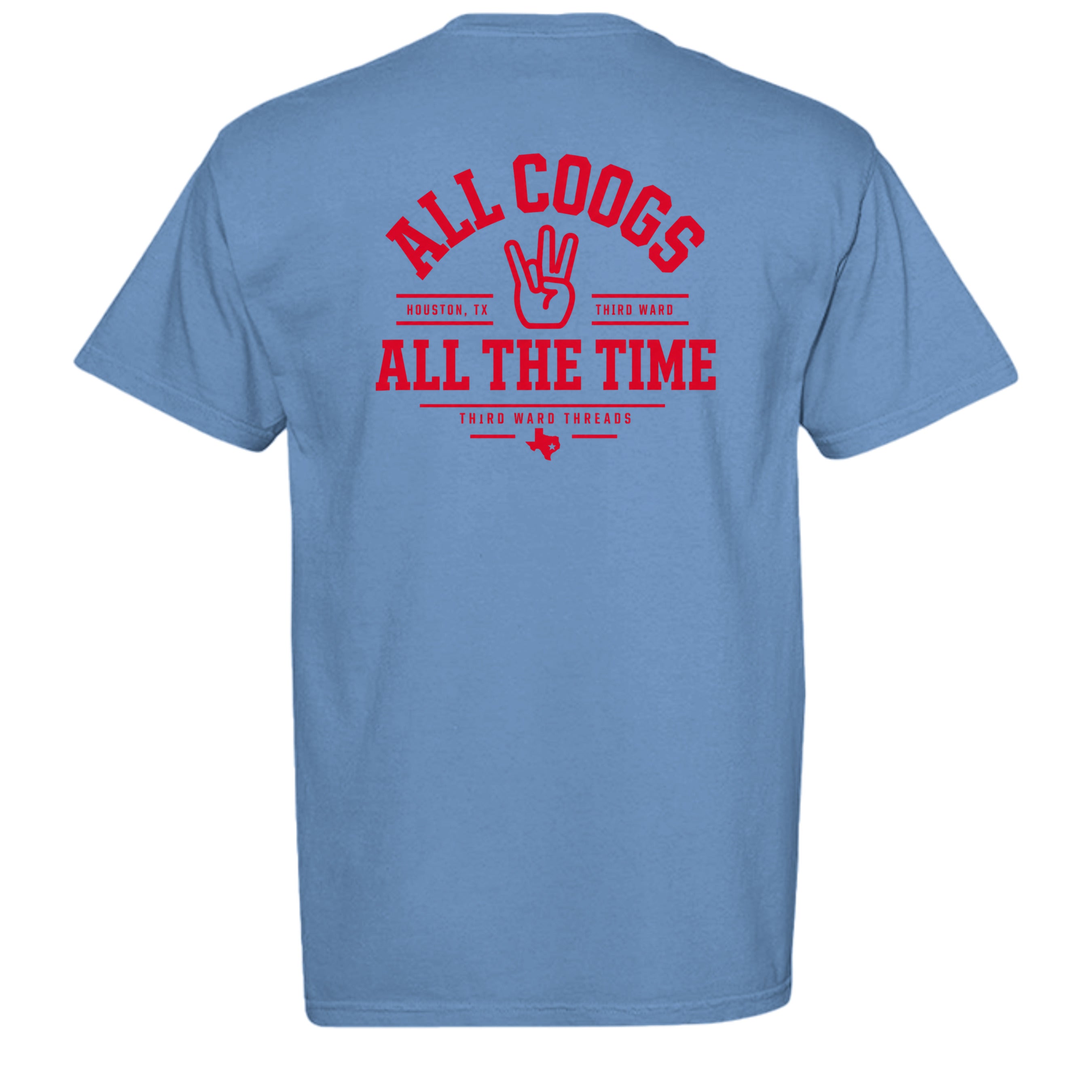 All Coogs Classic Tee in Flo Blue, back view - Houston Cougars Coogs gear