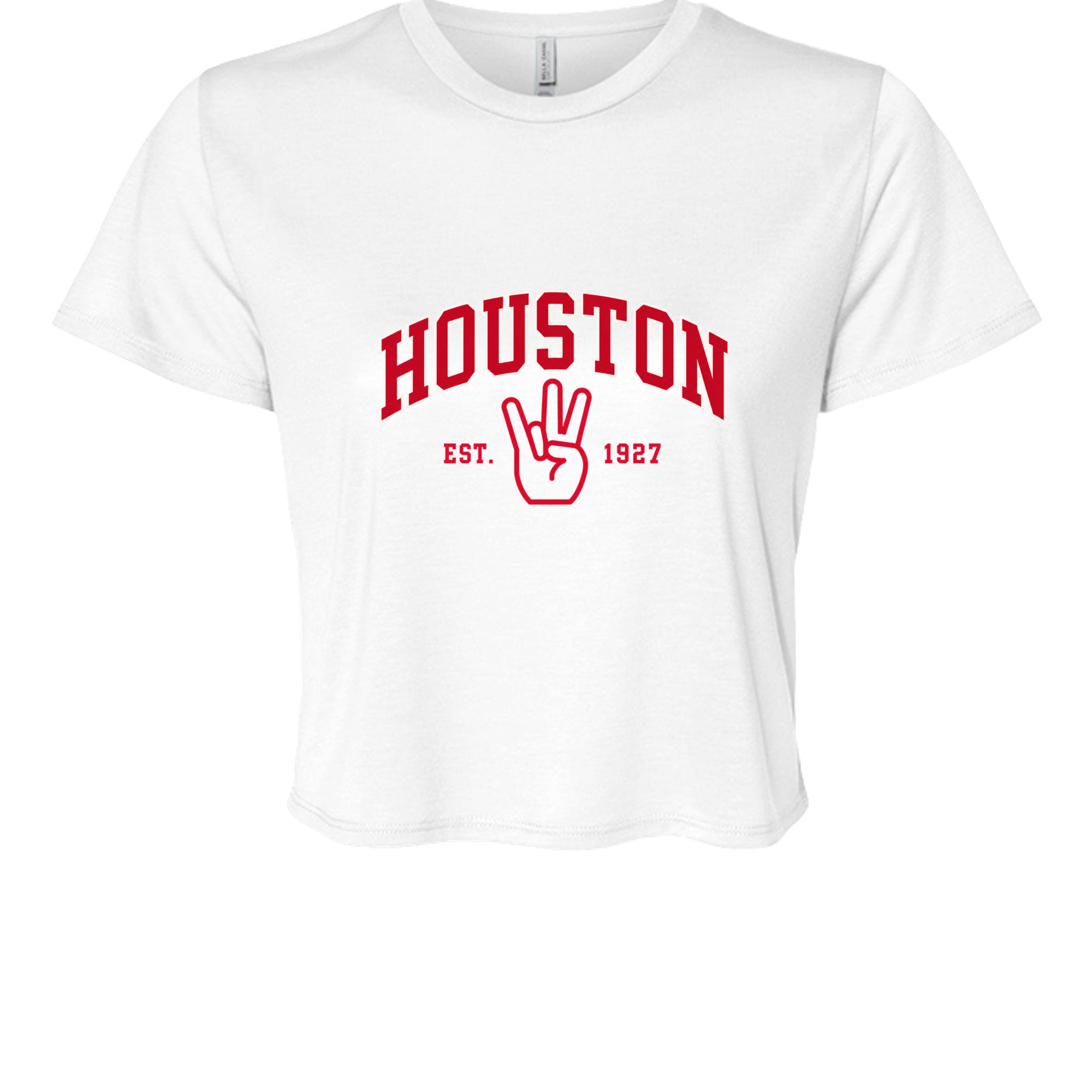 Collegiate Houston Crop in White, front view - Houston Cougars Coogs gear