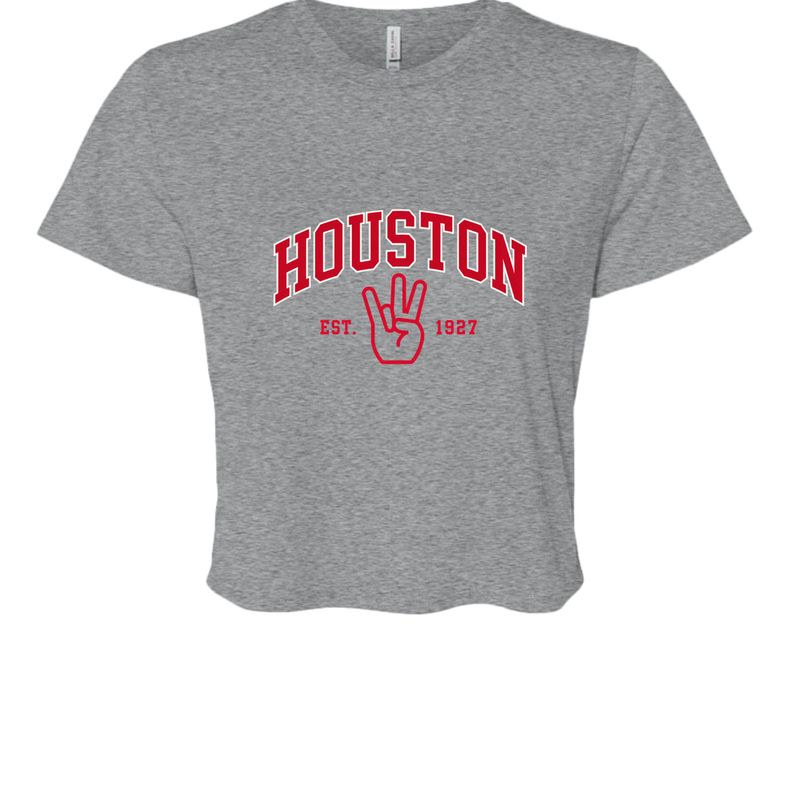 Collegiate Houston Crop in Athletic Heather, front view - Houston Cougars Coogs gear