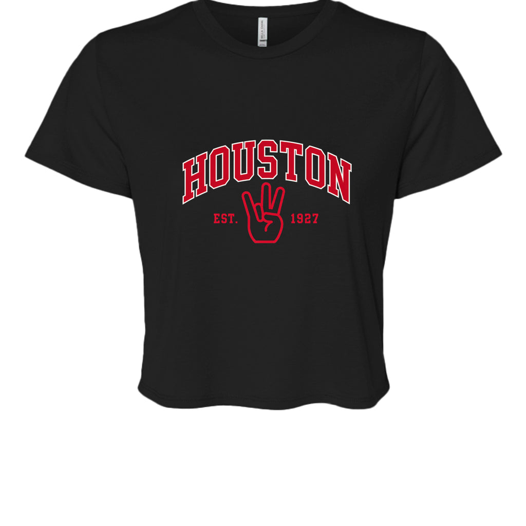 Collegiate Houston Crop in Black, front view - Houston Cougars Coogs gear