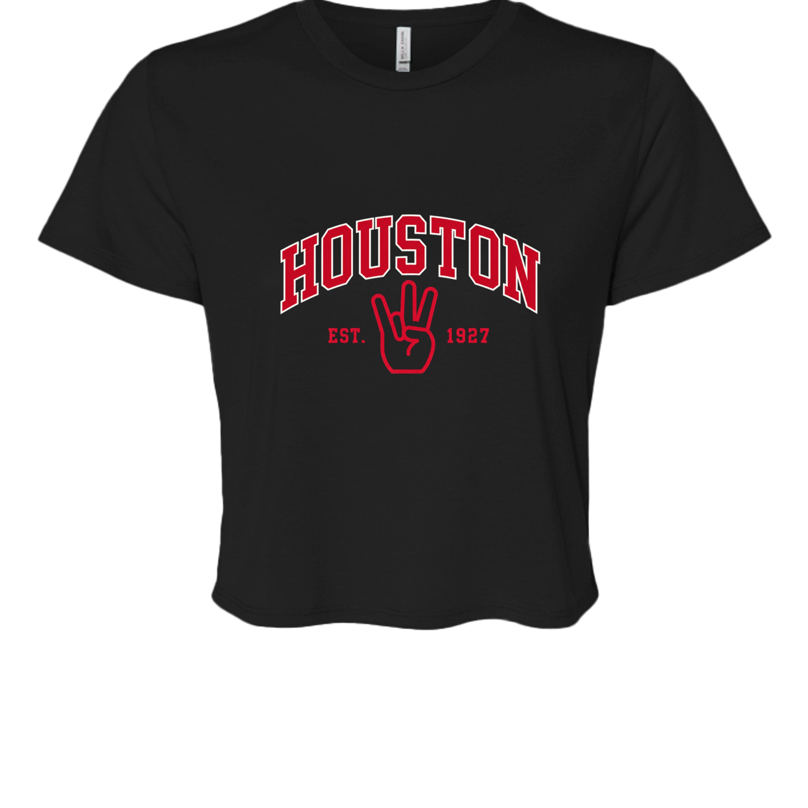Collegiate Houston Crop in Black, front view - Houston Cougars Coogs gear
