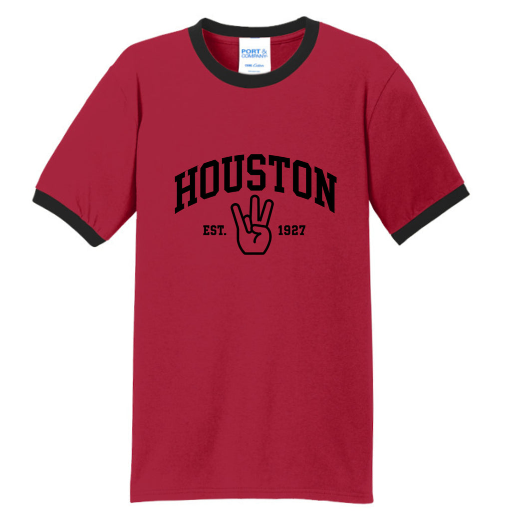Houston Classic Ringer in Red/Jet Black, front view - Houston Cougars Coogs gear