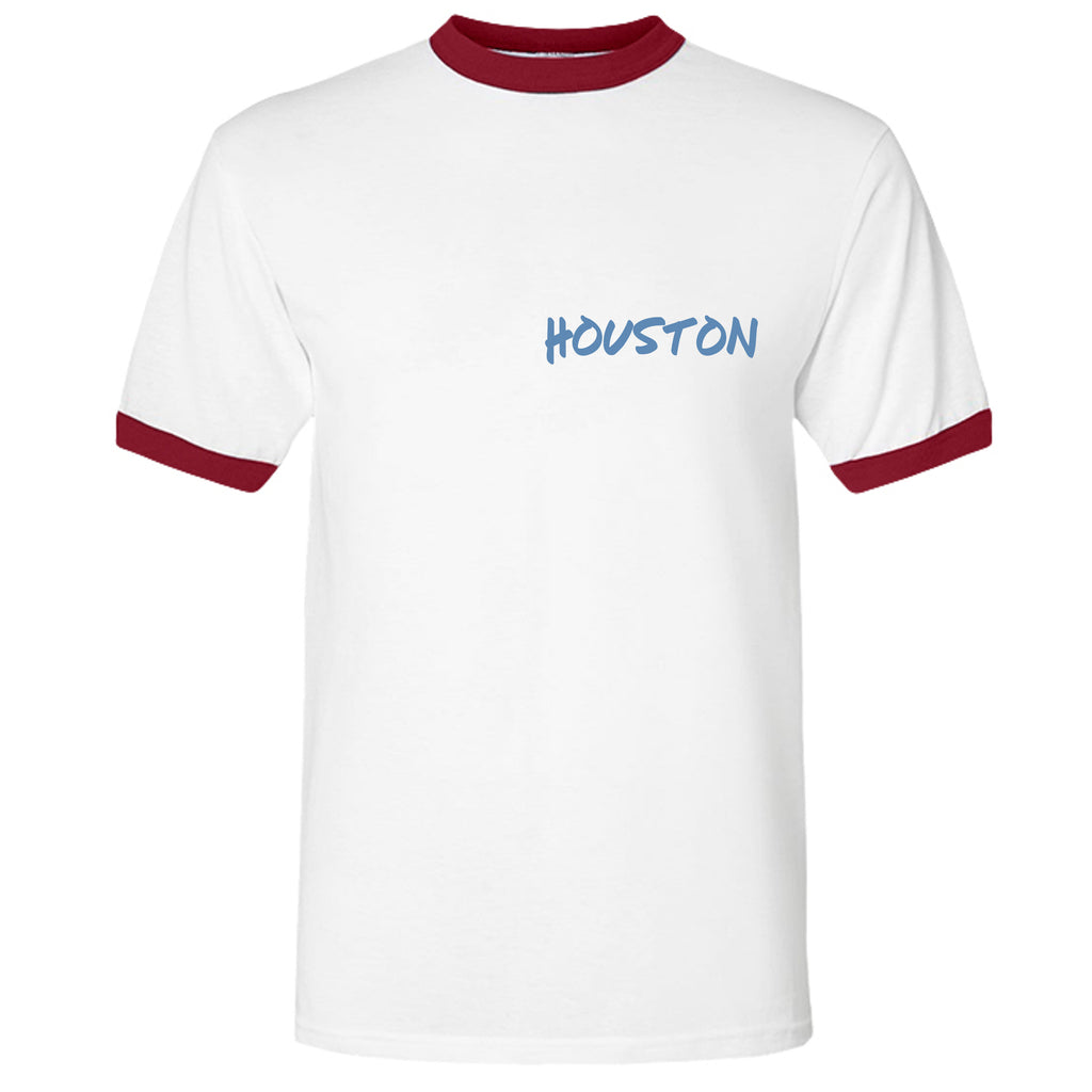 Grateful Coogs Ringer in White/Red, front view - Houston Cougars Coogs gear