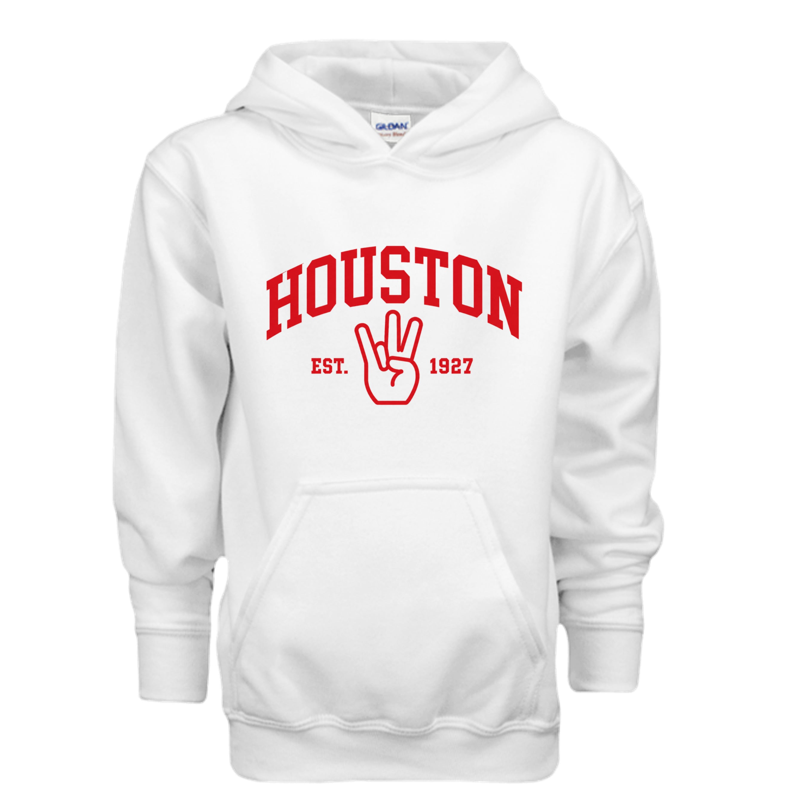 Classic H Youth Hoodie in White, front view - Houston Cougars Coogs gear