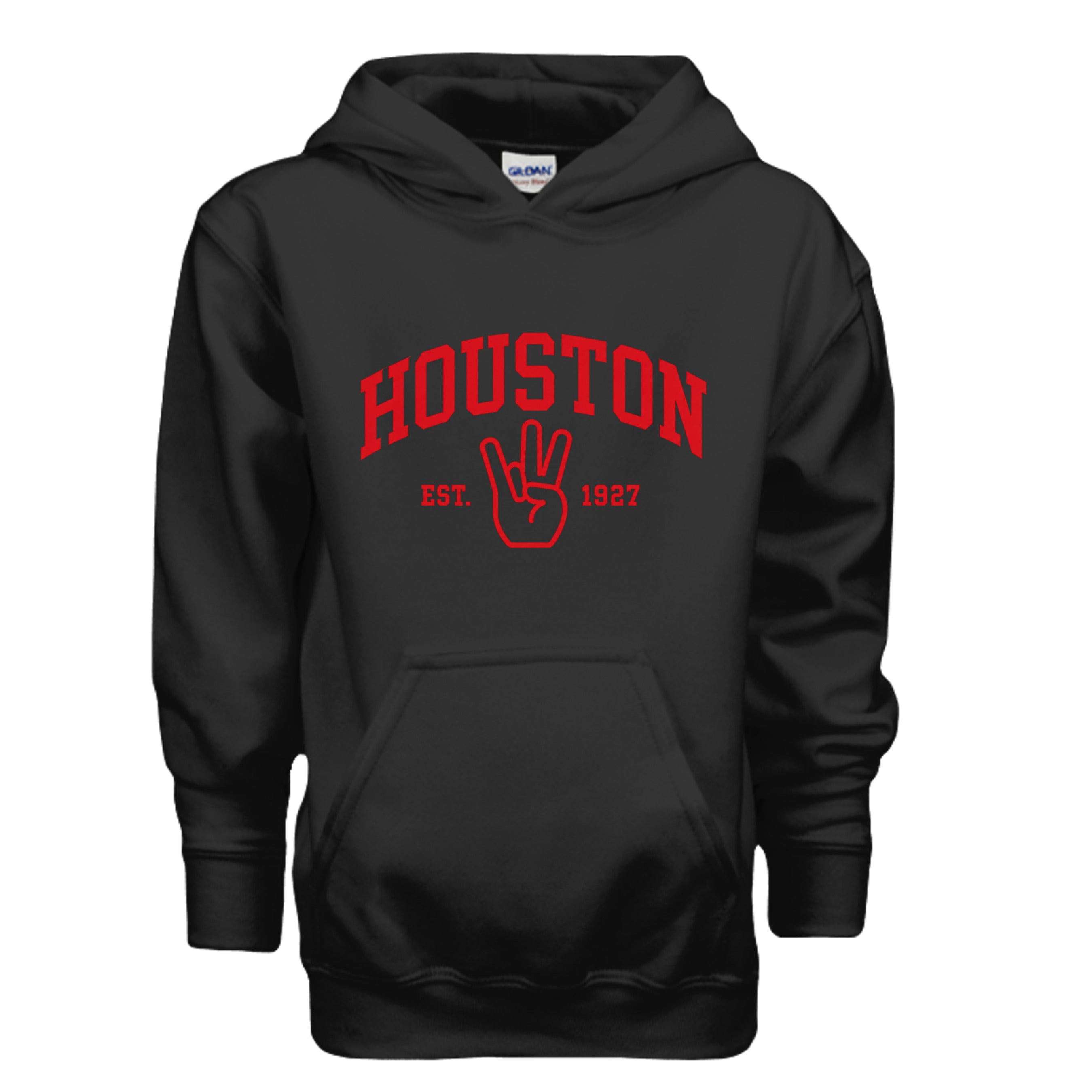 Classic H Youth Hoodie in Black, front view - Houston Cougars Coogs gear