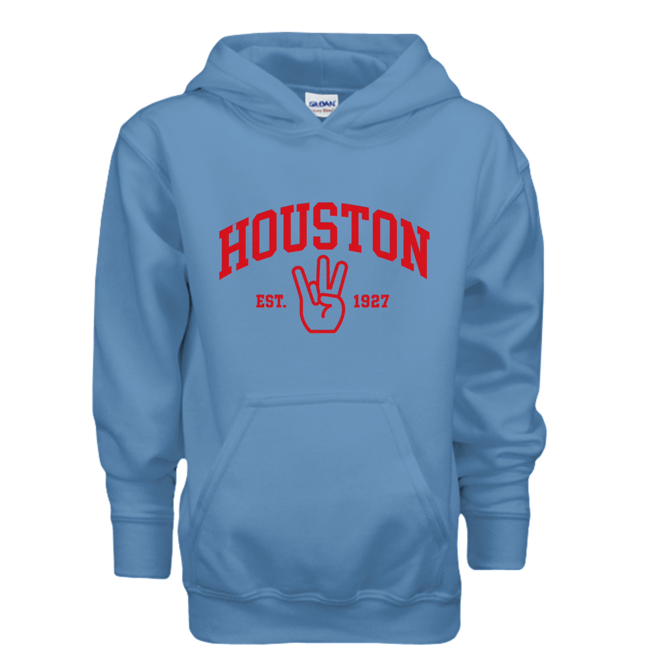 Classic H Youth Hoodie in Carolina Blue, front view - Houston Cougars Coogs gear